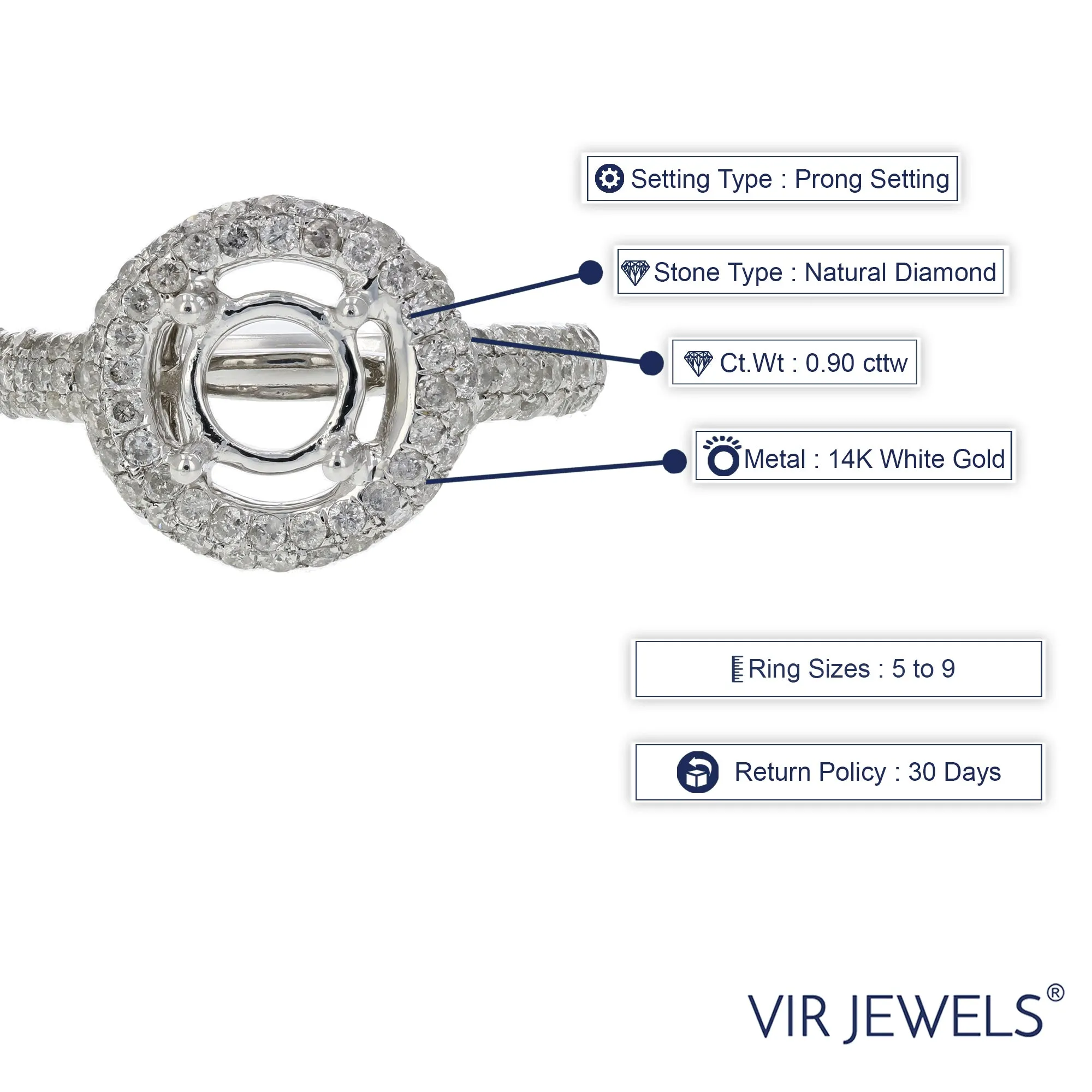 0.90 cttw Diamond Semi Mount Engagement Rings in 14K White Gold