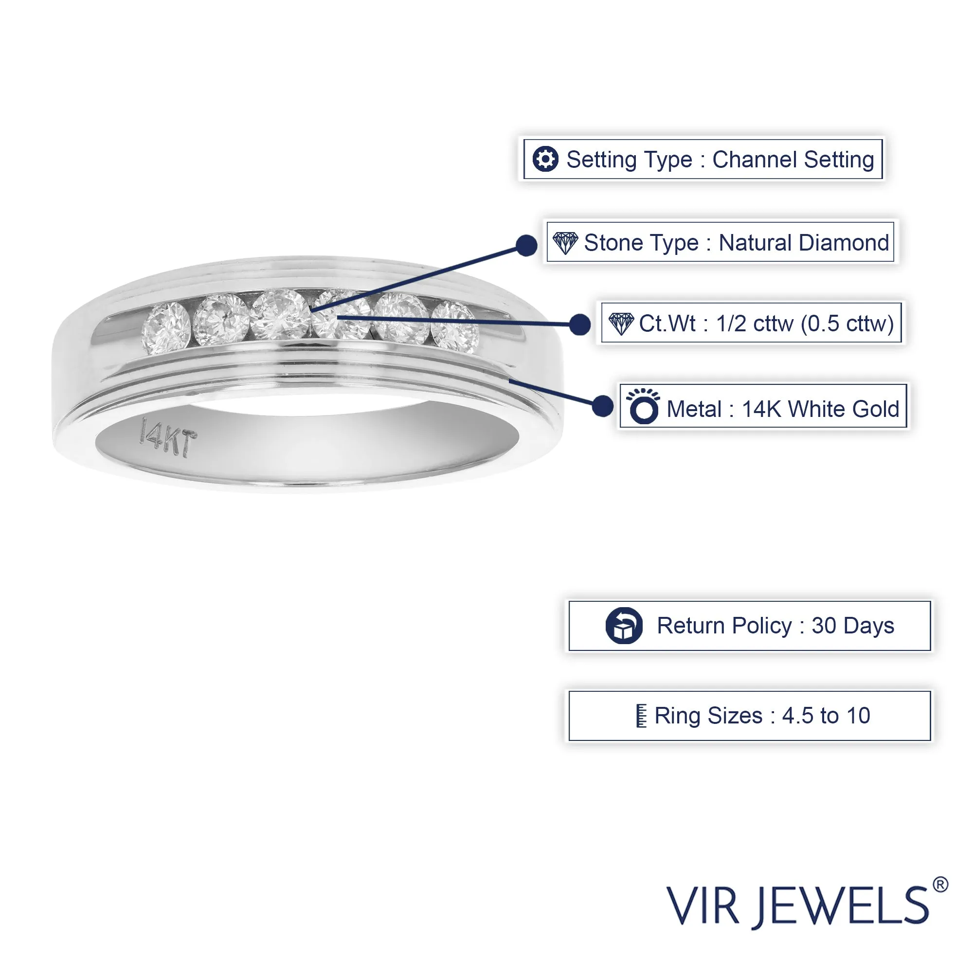 1/2 cttw Six Diamond Machine Wedding Band in 14K White Gold