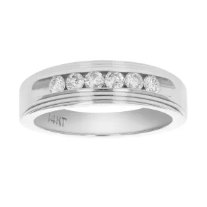 1/2 cttw Six Diamond Machine Wedding Band in 14K White Gold