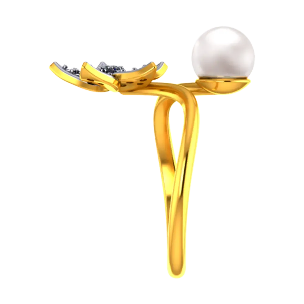 14k Gold Ring With A Pearl And Floral Design Adorned With Stones
