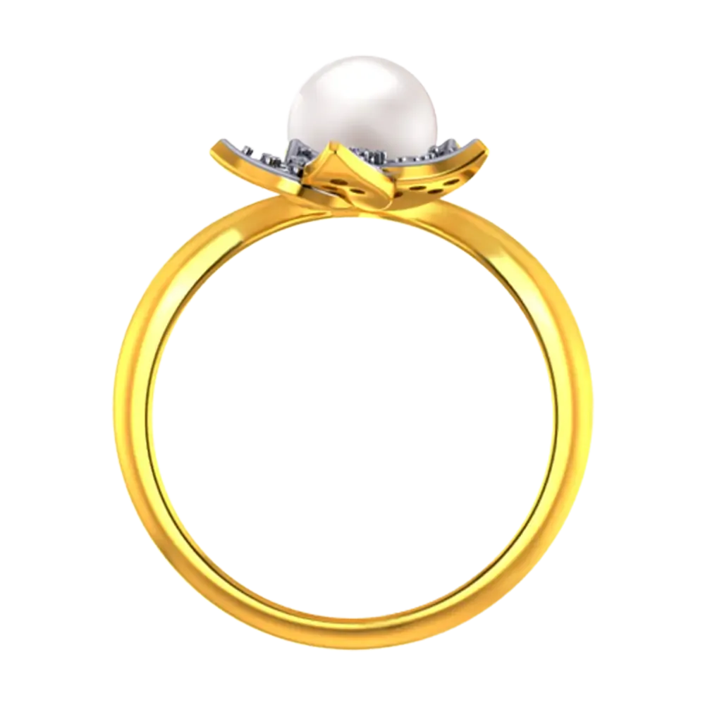 14k Gold Ring With A Pearl And Floral Design Adorned With Stones