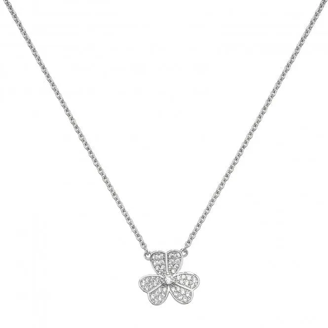 Acotis Silver Necklace Shamrock Rhodium Plated Zirconia G3064