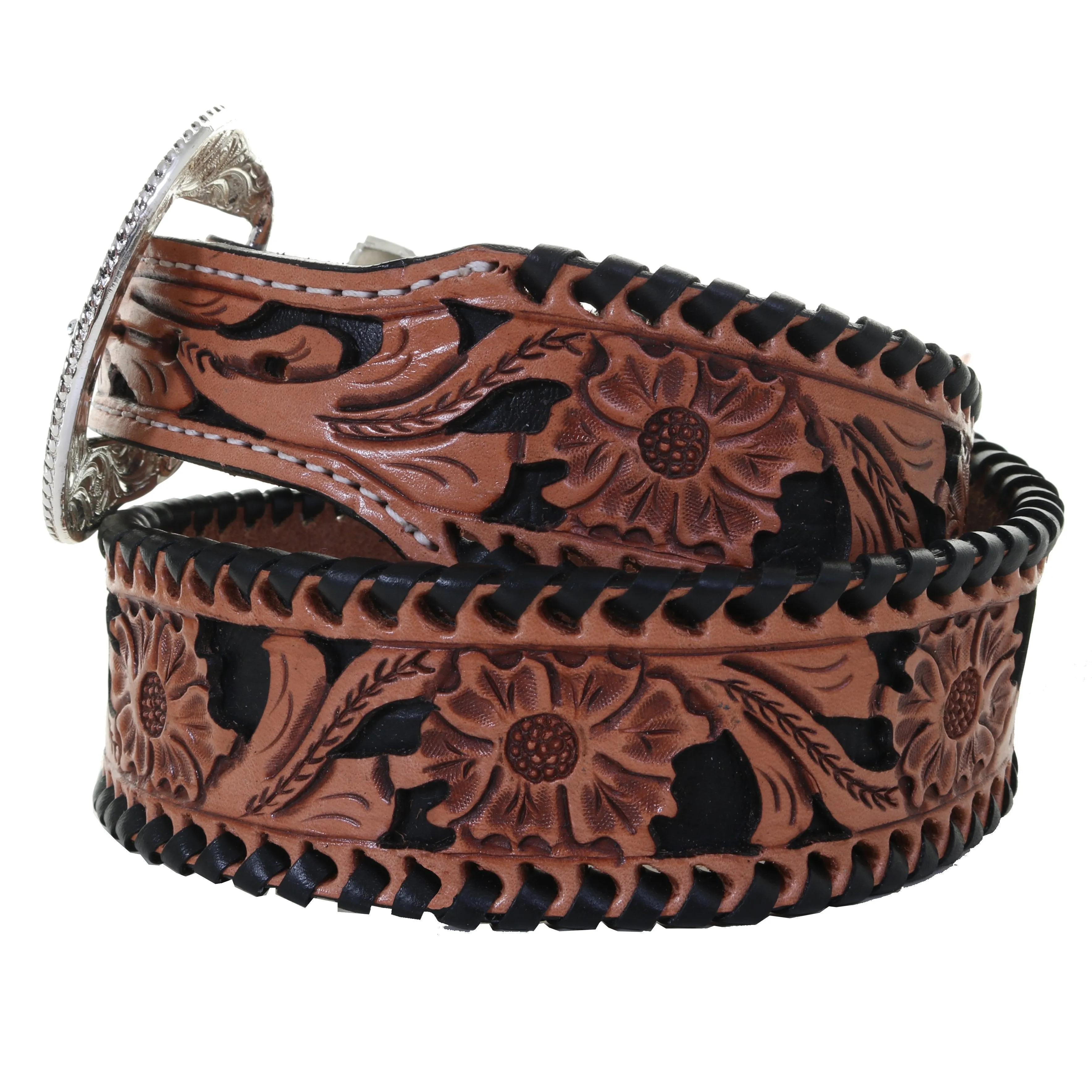 B1086 - Black Gator Print Inlay and Whip Stitch Belt