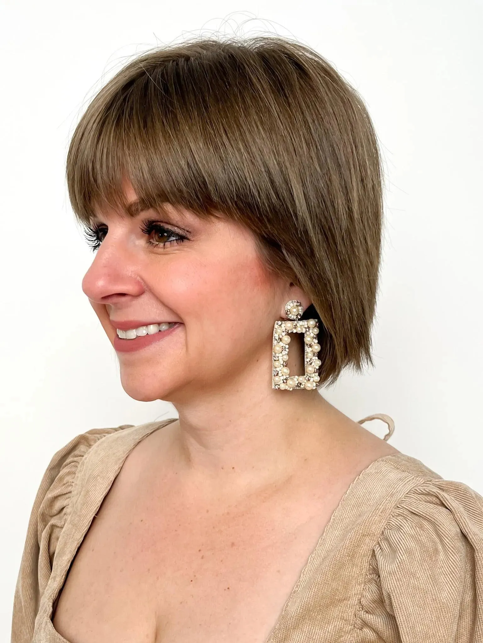 Beaded Rhinestone Rectangle Earrings