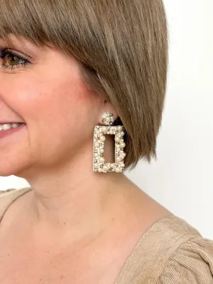 Beaded Rhinestone Rectangle Earrings