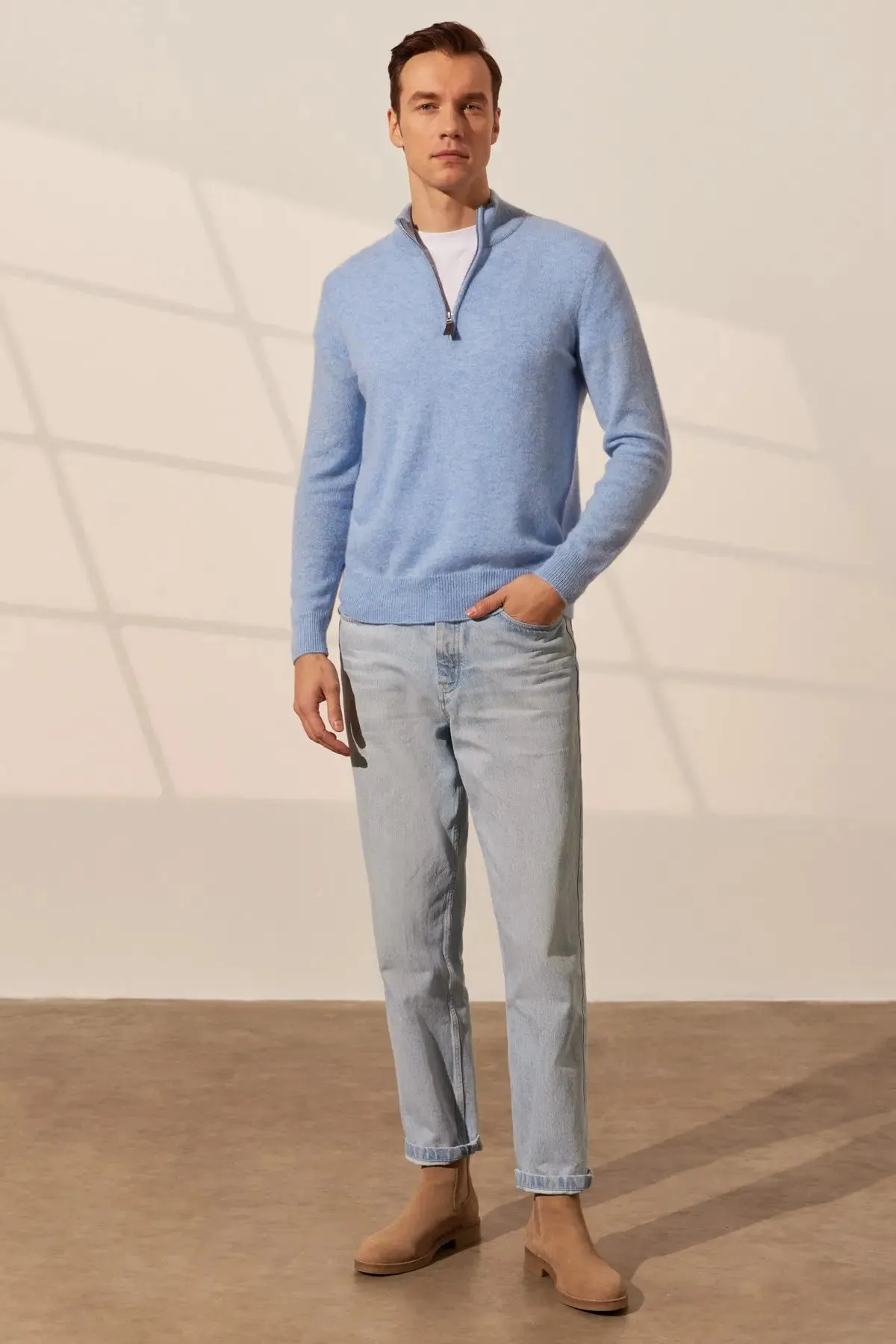 Blue Pure Cashmere Men's Sweater