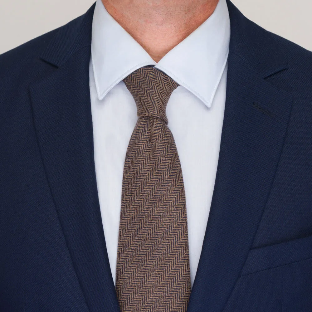 Brown Herringbone Virgin Wool Tie