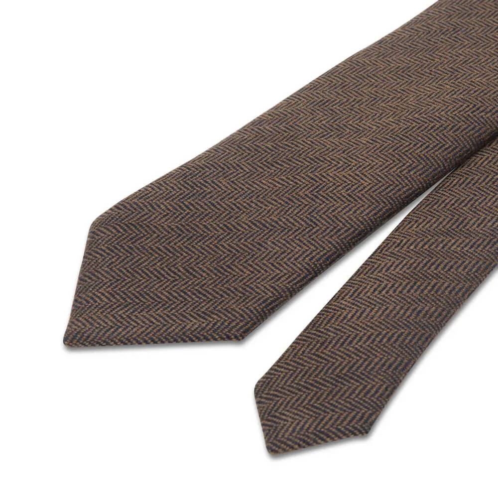 Brown Herringbone Virgin Wool Tie