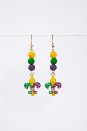 Catalina Mardi Gras Fleur De Lis Dangle Earrings