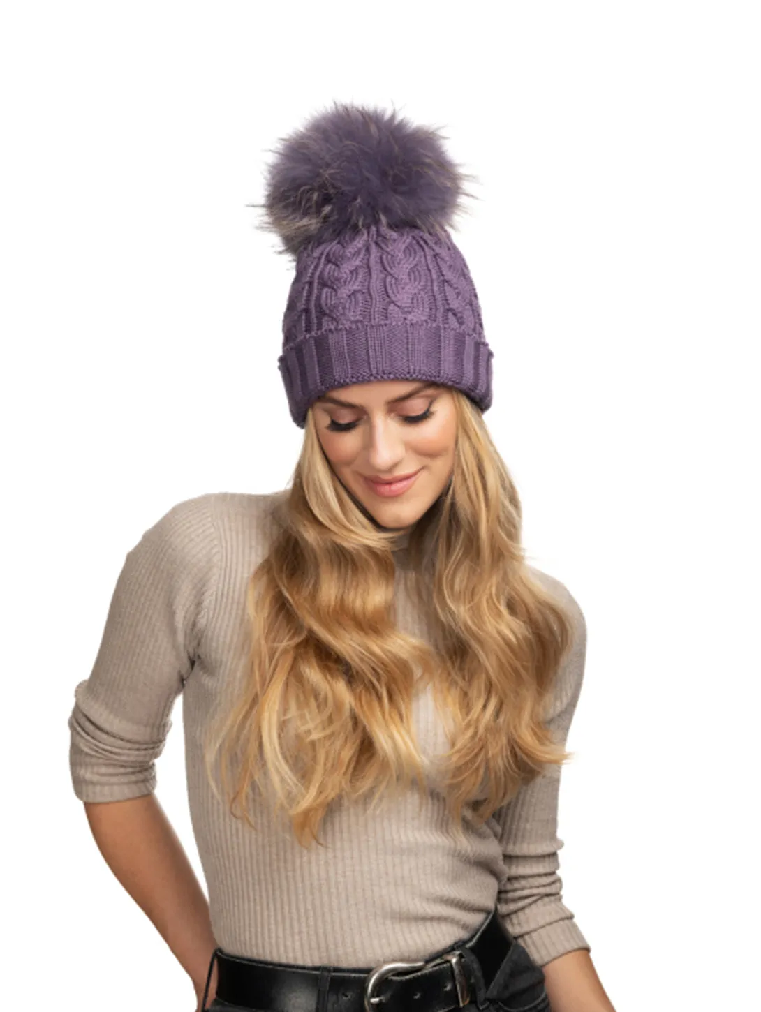 Charlie Cable Knit Hat - Smokey Purple
