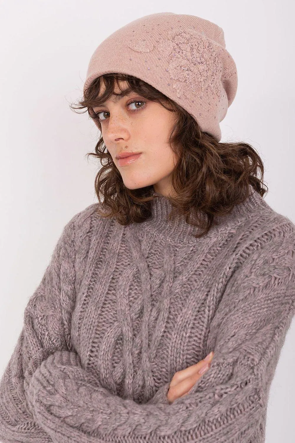 Chic Cashmere Beanie with Sparkling Rhinestone Accents