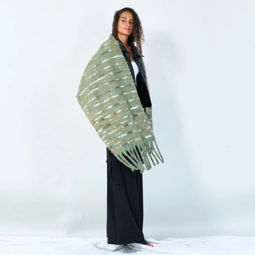 Cozy striped fringe scarf wholesale