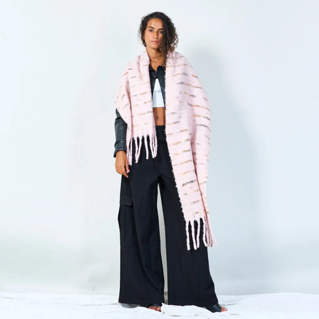 Cozy striped fringe scarf wholesale