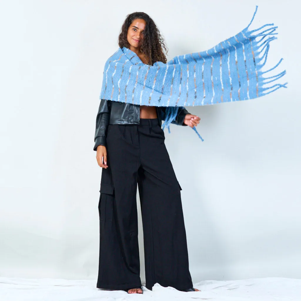 Cozy striped fringe scarf wholesale