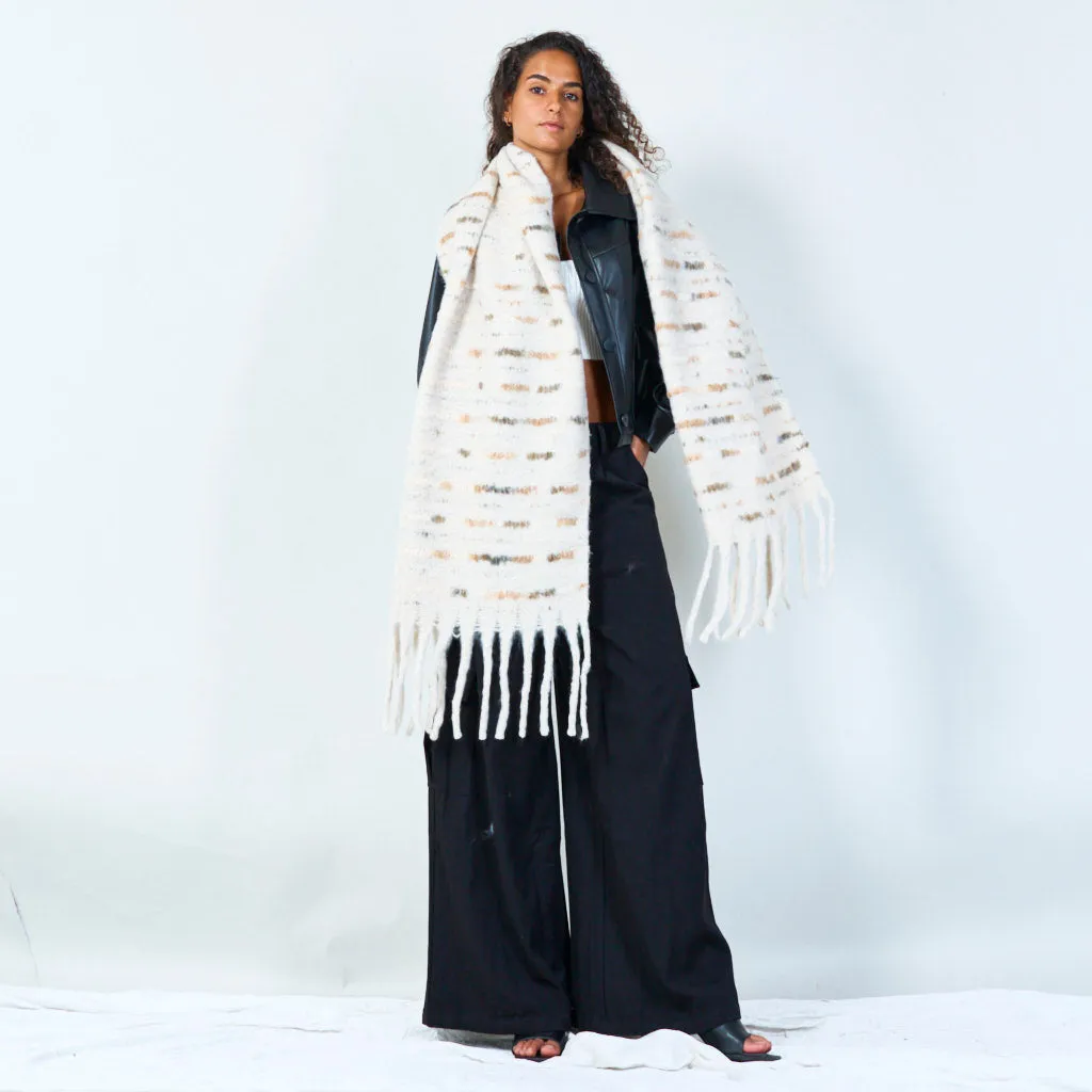 Cozy striped fringe scarf wholesale