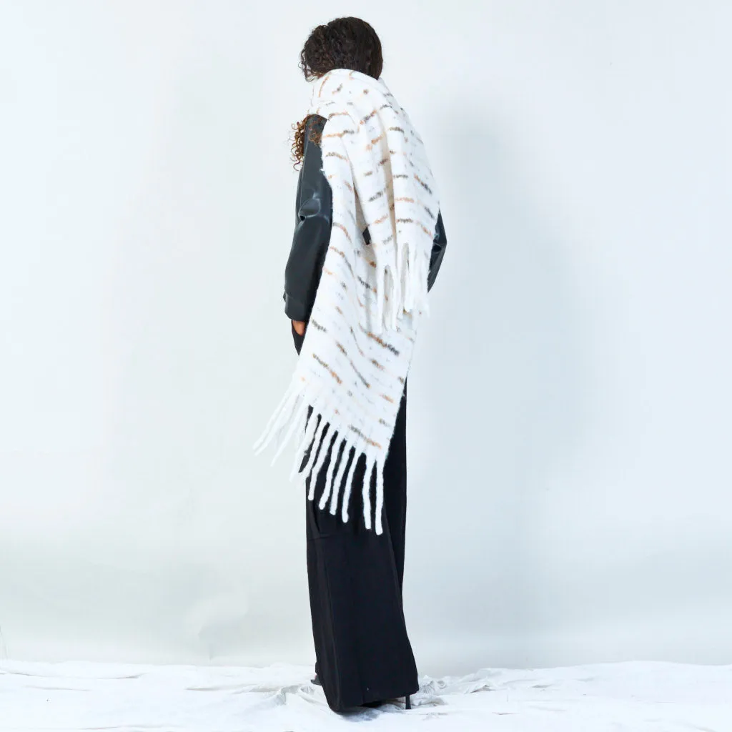 Cozy striped fringe scarf wholesale