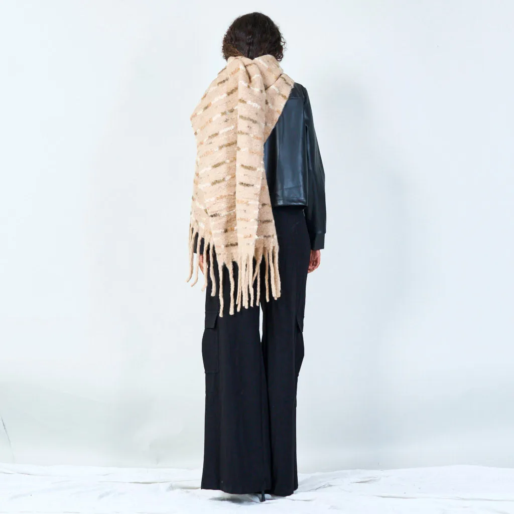 Cozy striped fringe scarf wholesale