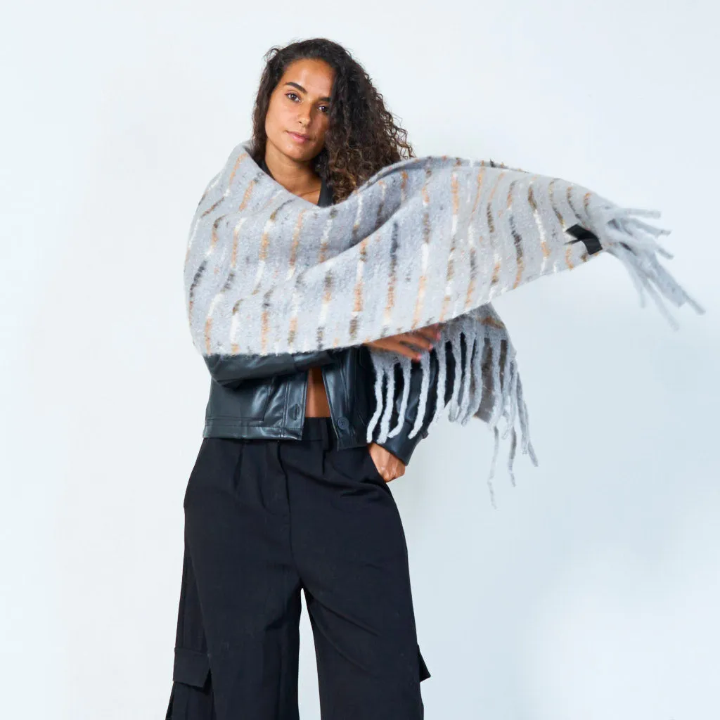 Cozy striped fringe scarf wholesale