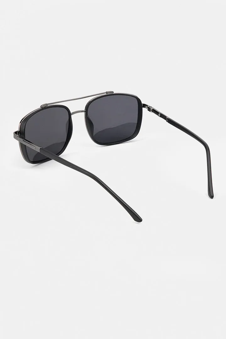 Double Bridge Square Sunglasses - Black