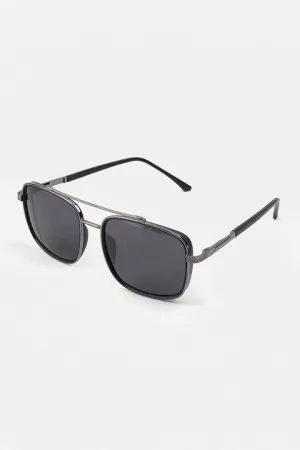 Double Bridge Square Sunglasses - Black