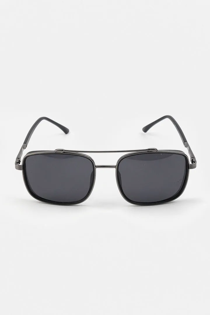 Double Bridge Square Sunglasses - Black