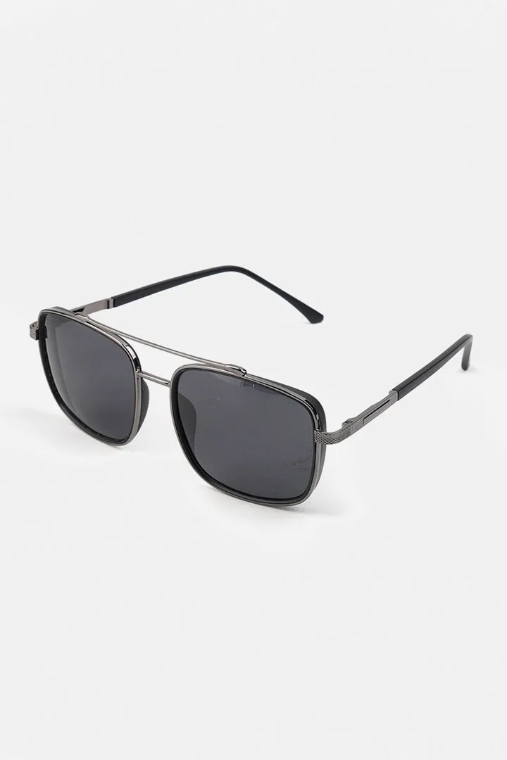 Double Bridge Square Sunglasses - Black