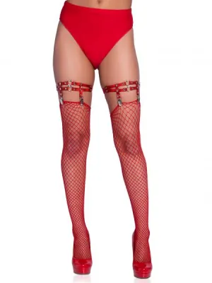 Dual Strap Iridescent Mini Hearts Studded Thigh Garter Suspender - Red - One Size