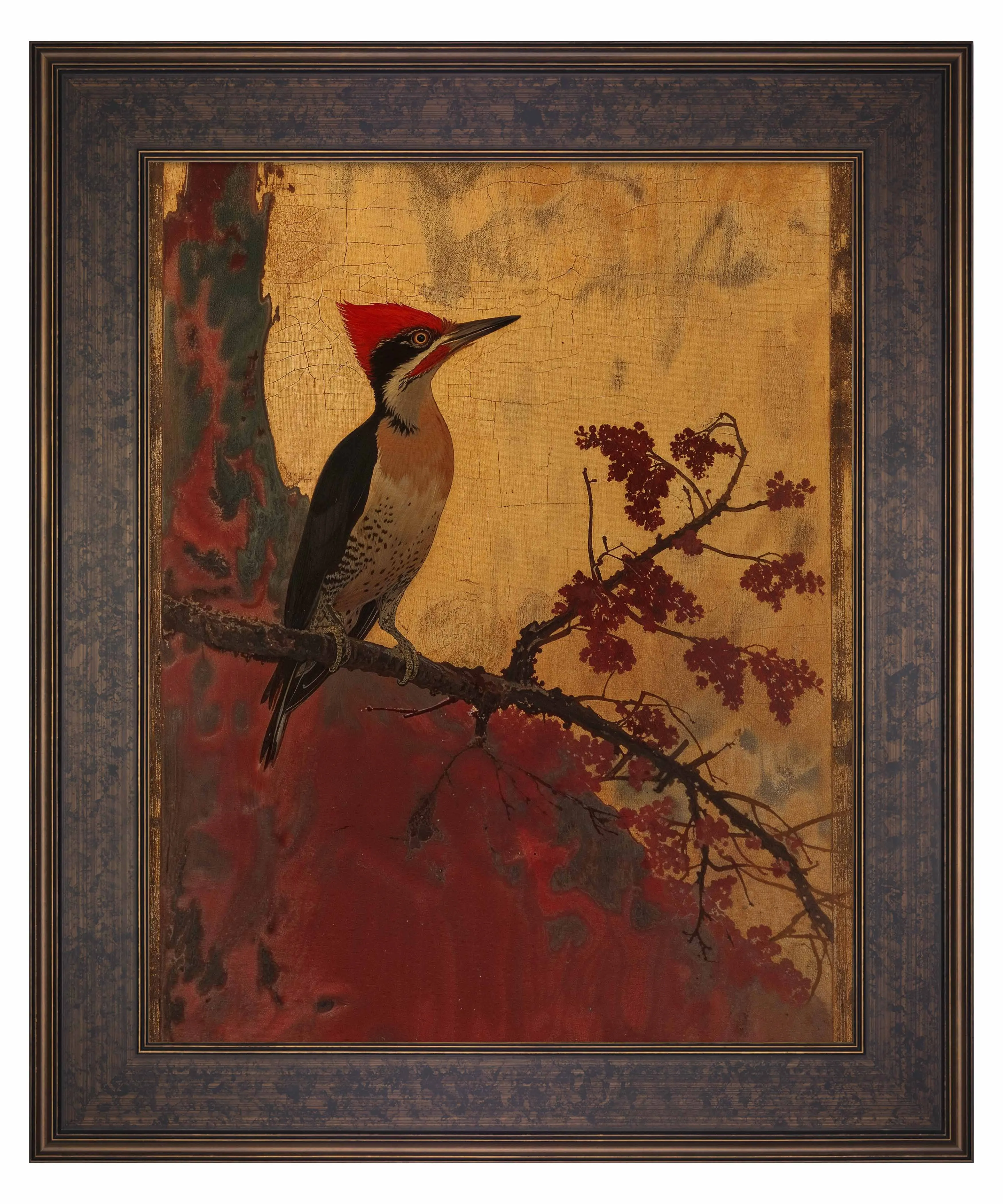 Echoes of Silk - Woodpecker in Autumn Splendor - Limited Edition Canvas