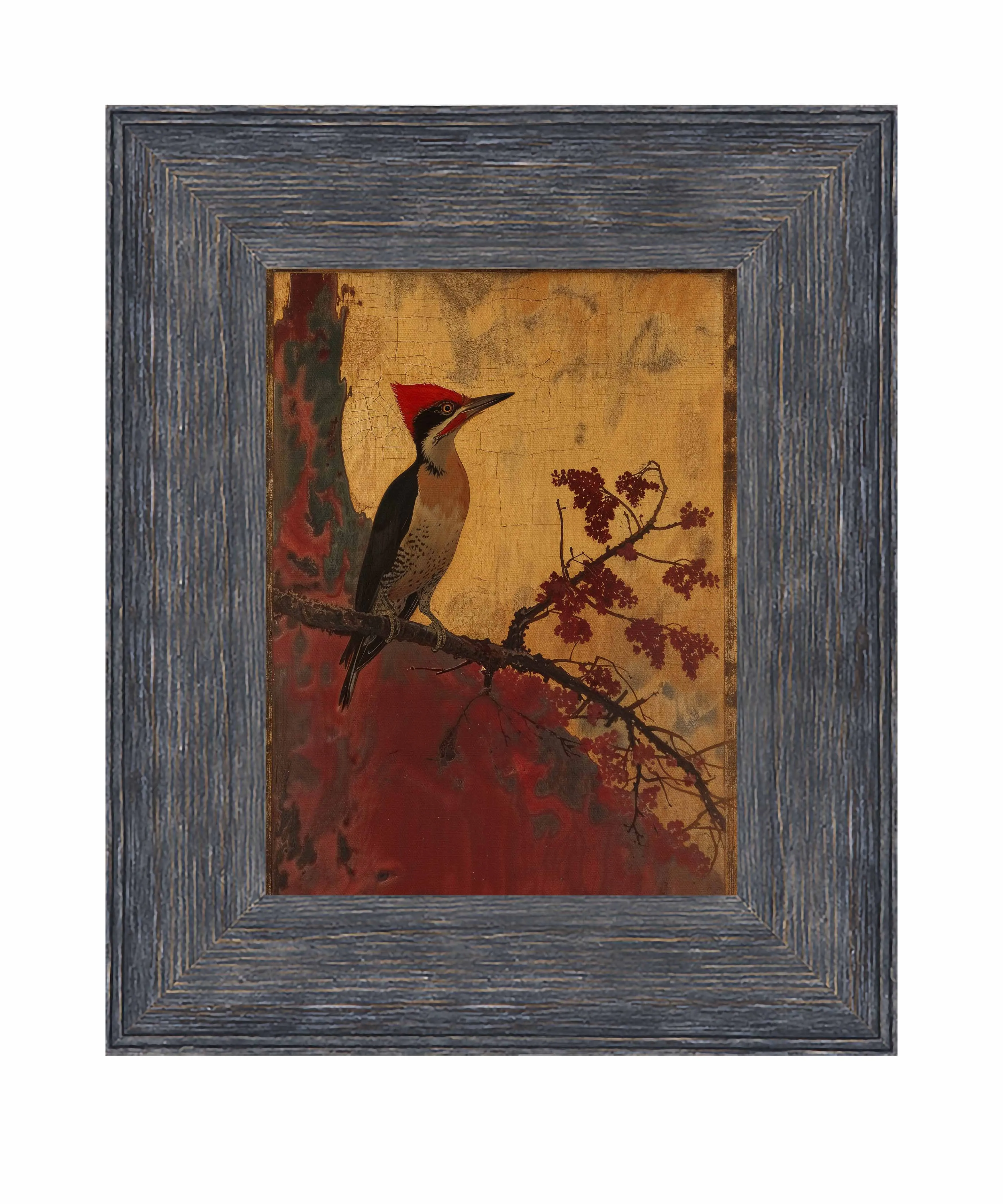 Echoes of Silk - Woodpecker in Autumn Splendor - Limited Edition Canvas