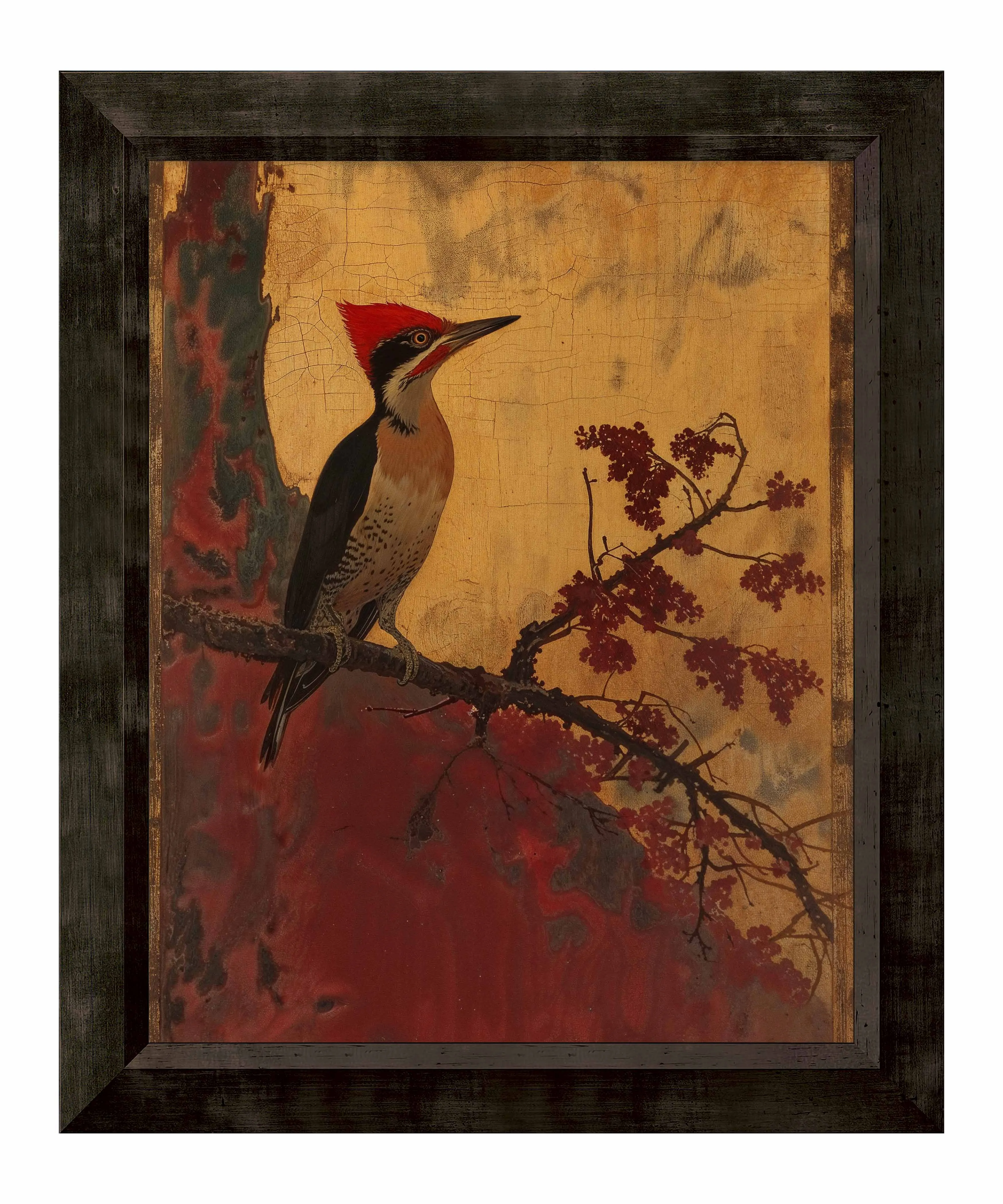 Echoes of Silk - Woodpecker in Autumn Splendor - Limited Edition Canvas