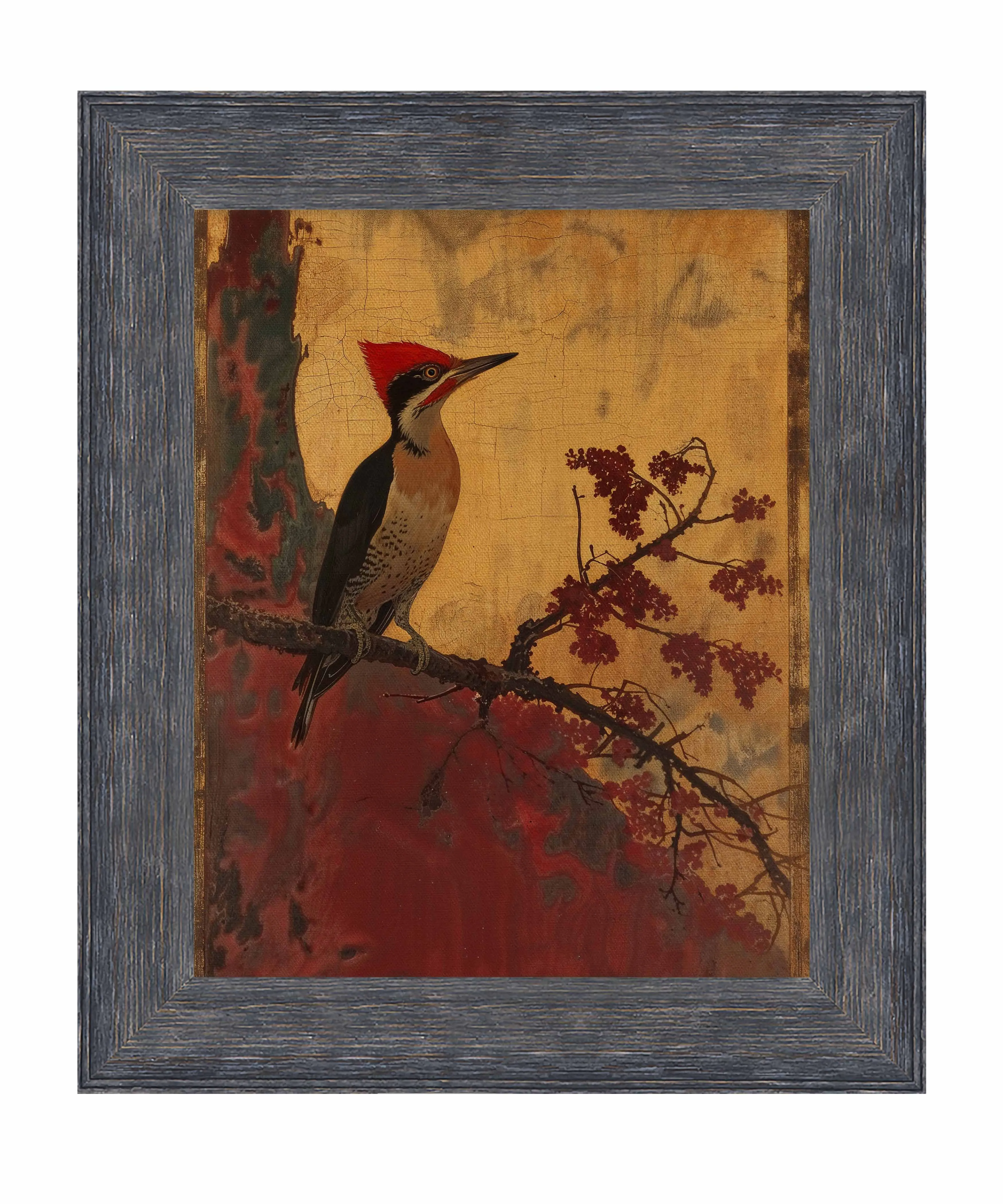 Echoes of Silk - Woodpecker in Autumn Splendor - Limited Edition Canvas