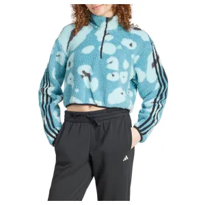 Essentials 3-Stripes Animal Print Quarter Zip Pullover