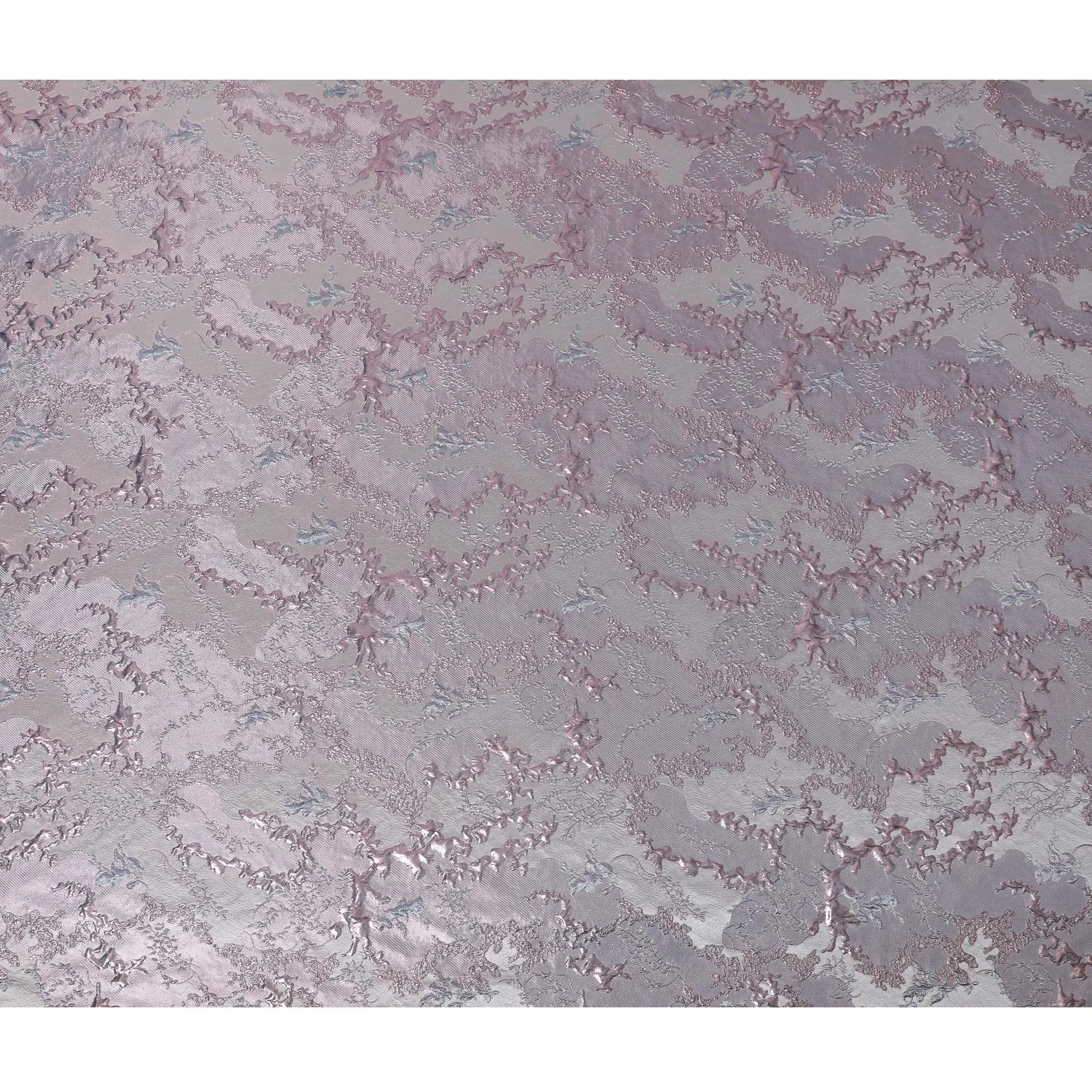 Exquisite Lavender and Silver Synthetic Brocade Fabric with Floral Pattern - 140 cm Width-D19791