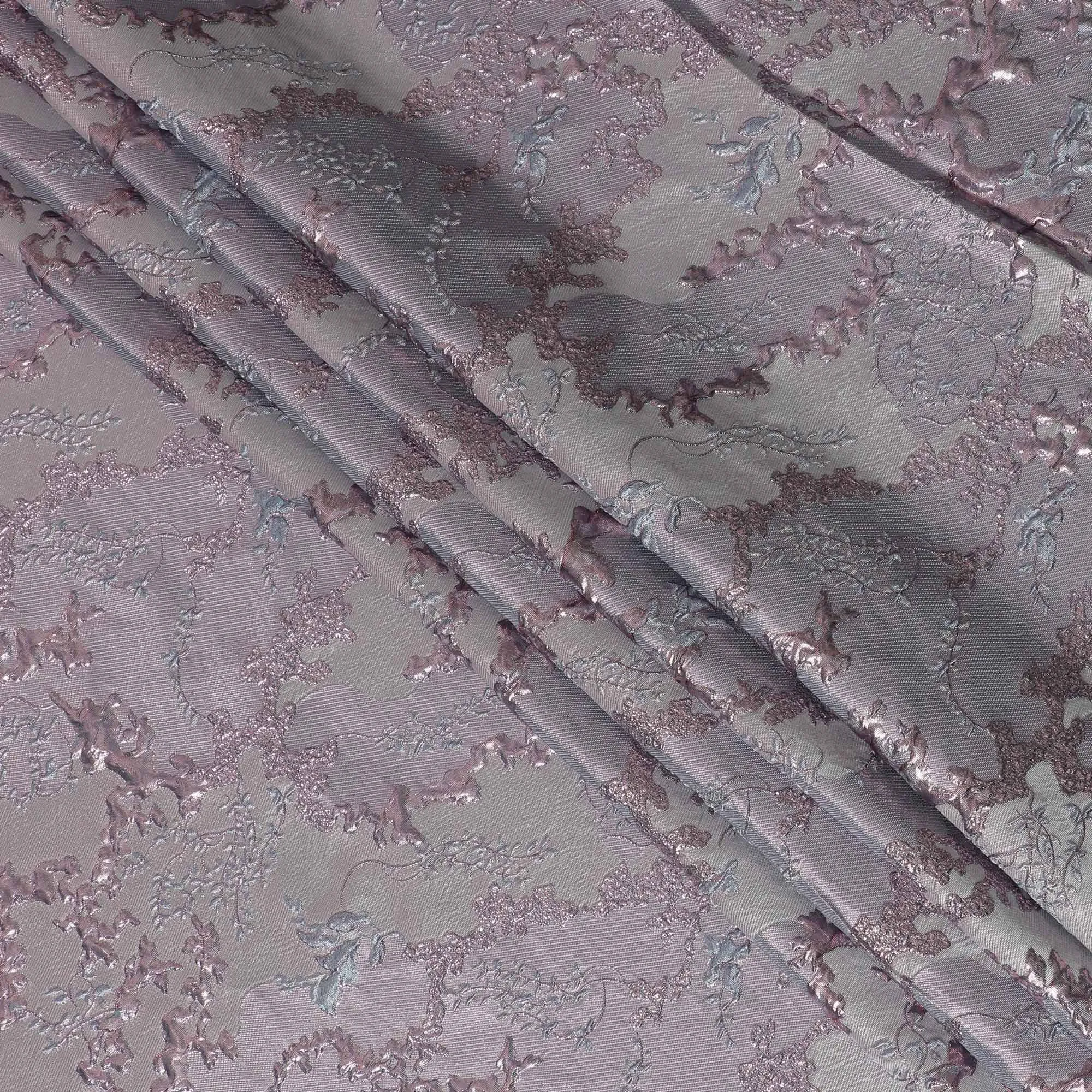 Exquisite Lavender and Silver Synthetic Brocade Fabric with Floral Pattern - 140 cm Width-D19791