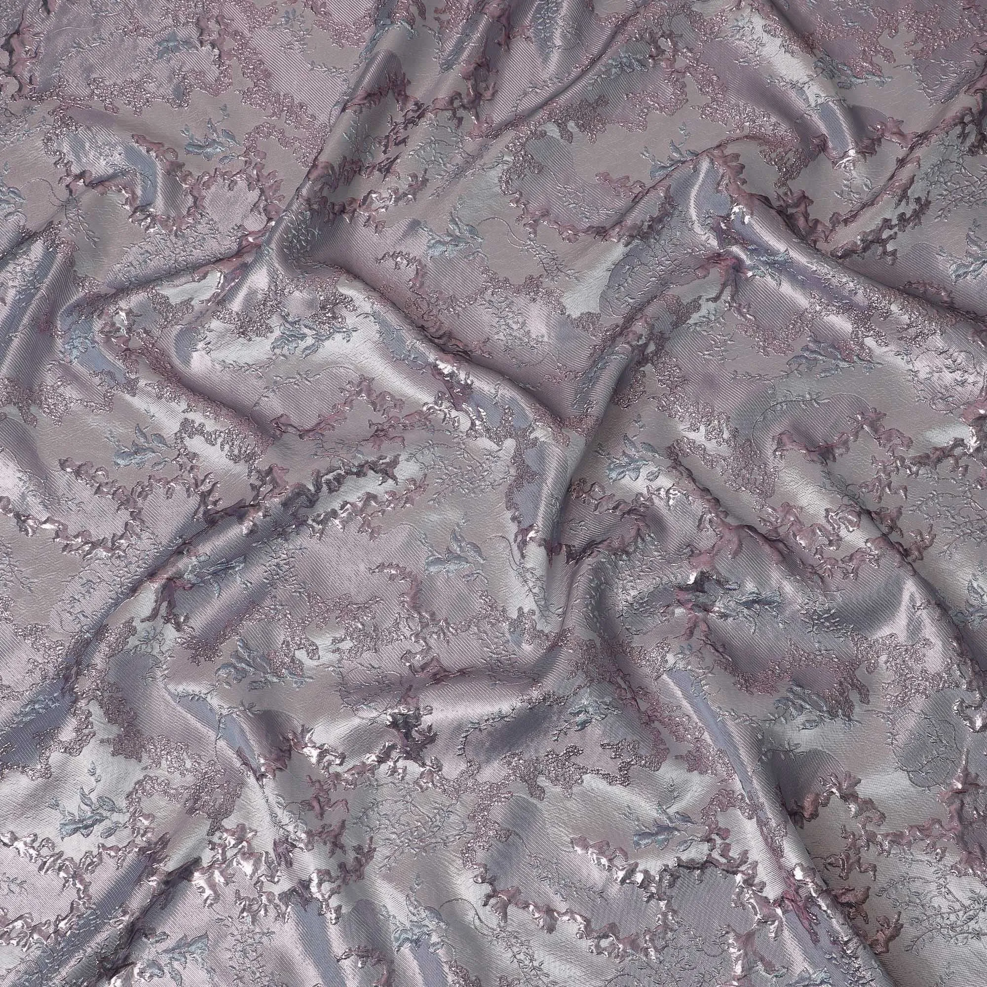 Exquisite Lavender and Silver Synthetic Brocade Fabric with Floral Pattern - 140 cm Width-D19791