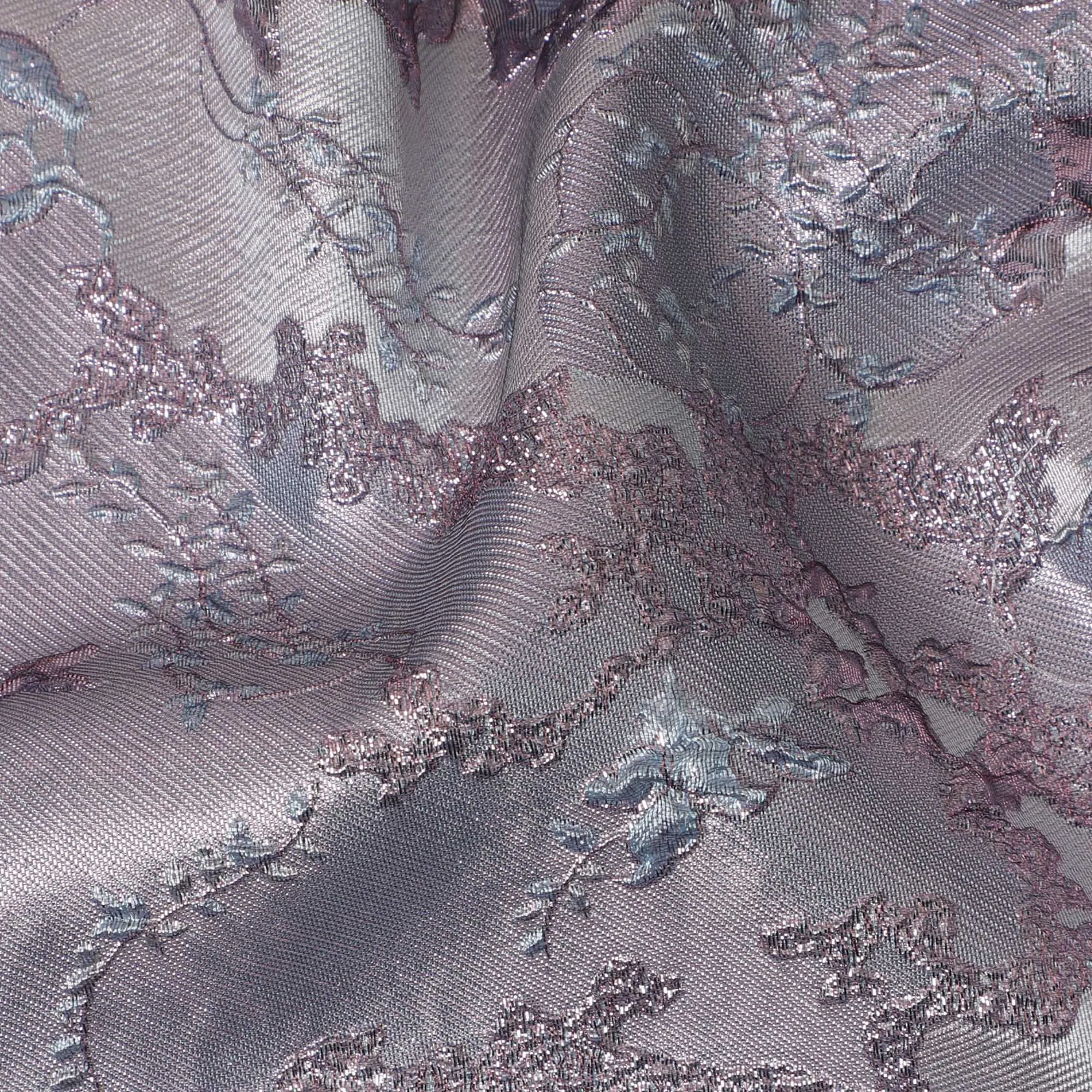 Exquisite Lavender and Silver Synthetic Brocade Fabric with Floral Pattern - 140 cm Width-D19791