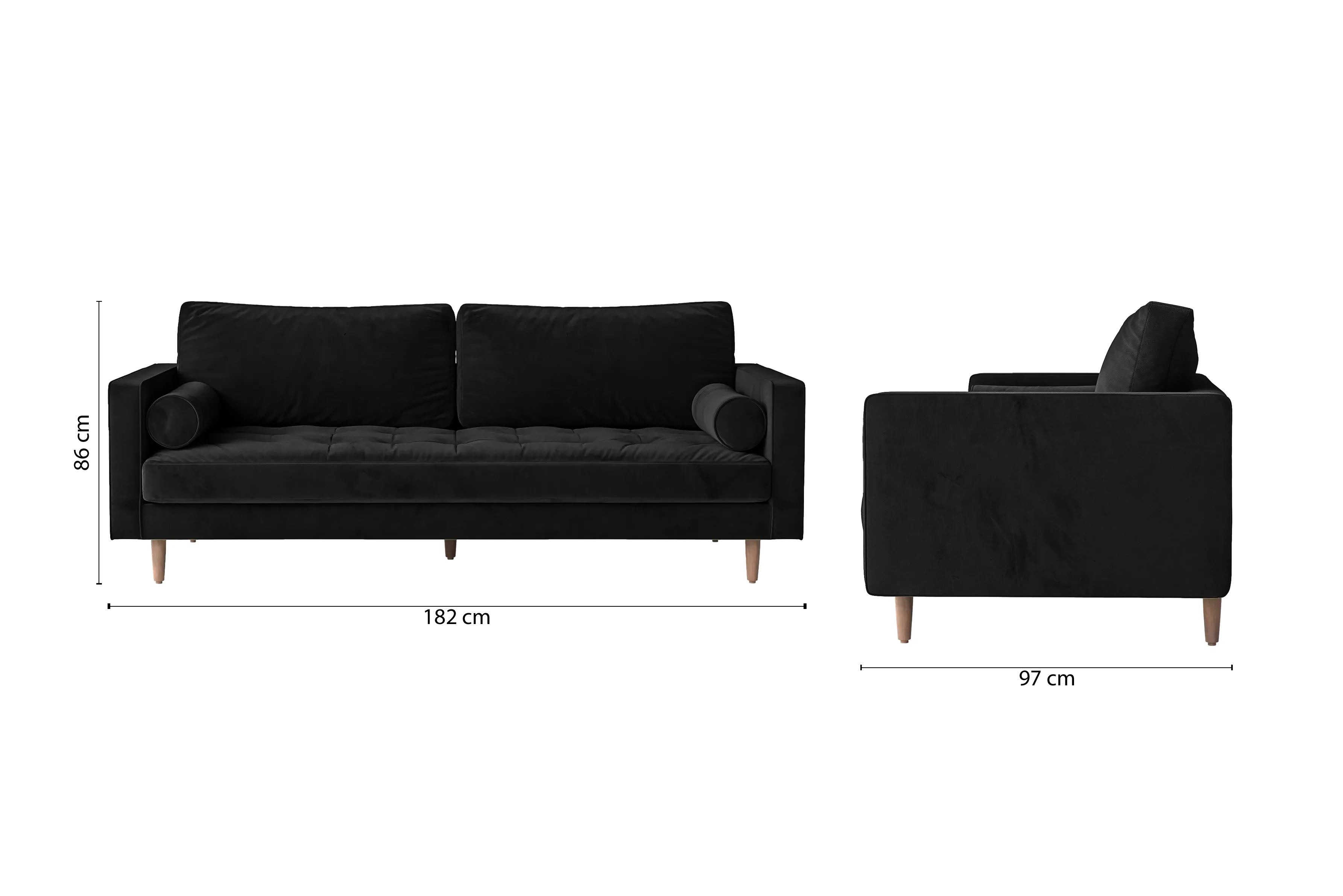 Gela 2 Seater Sofa Black Velvet