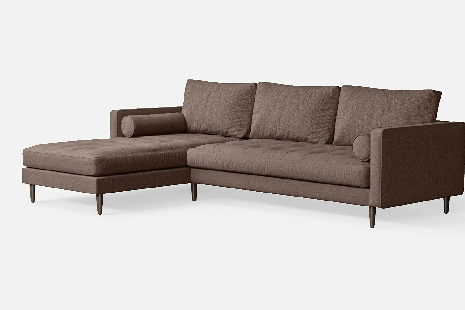 Gela 3 Seater Left Hand Facing Chaise Lounge Corner Sofa Caramel Linen Fabric