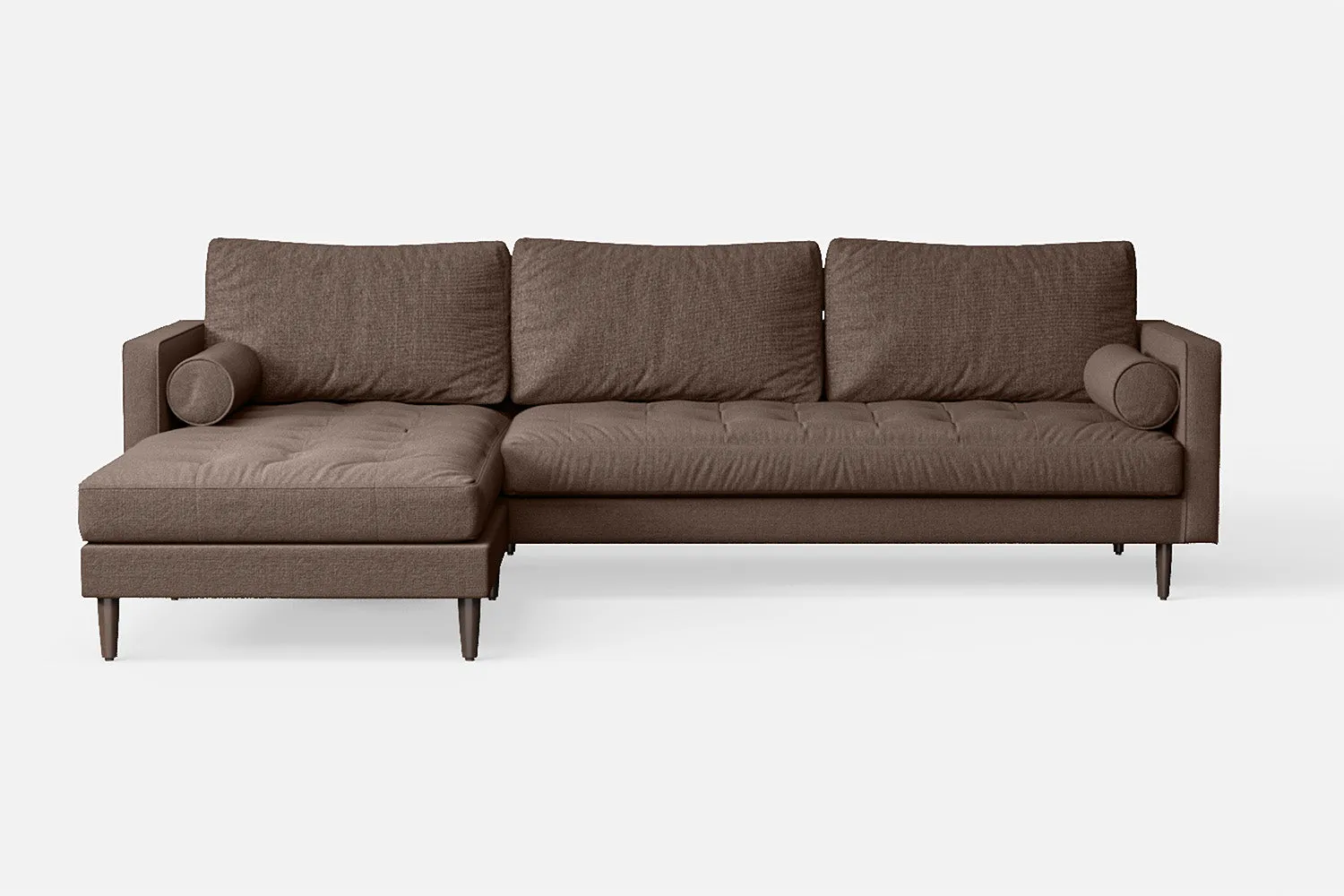 Gela 3 Seater Left Hand Facing Chaise Lounge Corner Sofa Caramel Linen Fabric