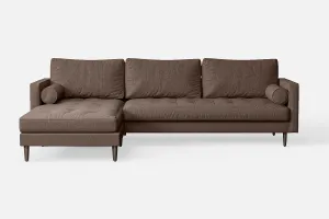 Gela 3 Seater Left Hand Facing Chaise Lounge Corner Sofa Caramel Linen Fabric