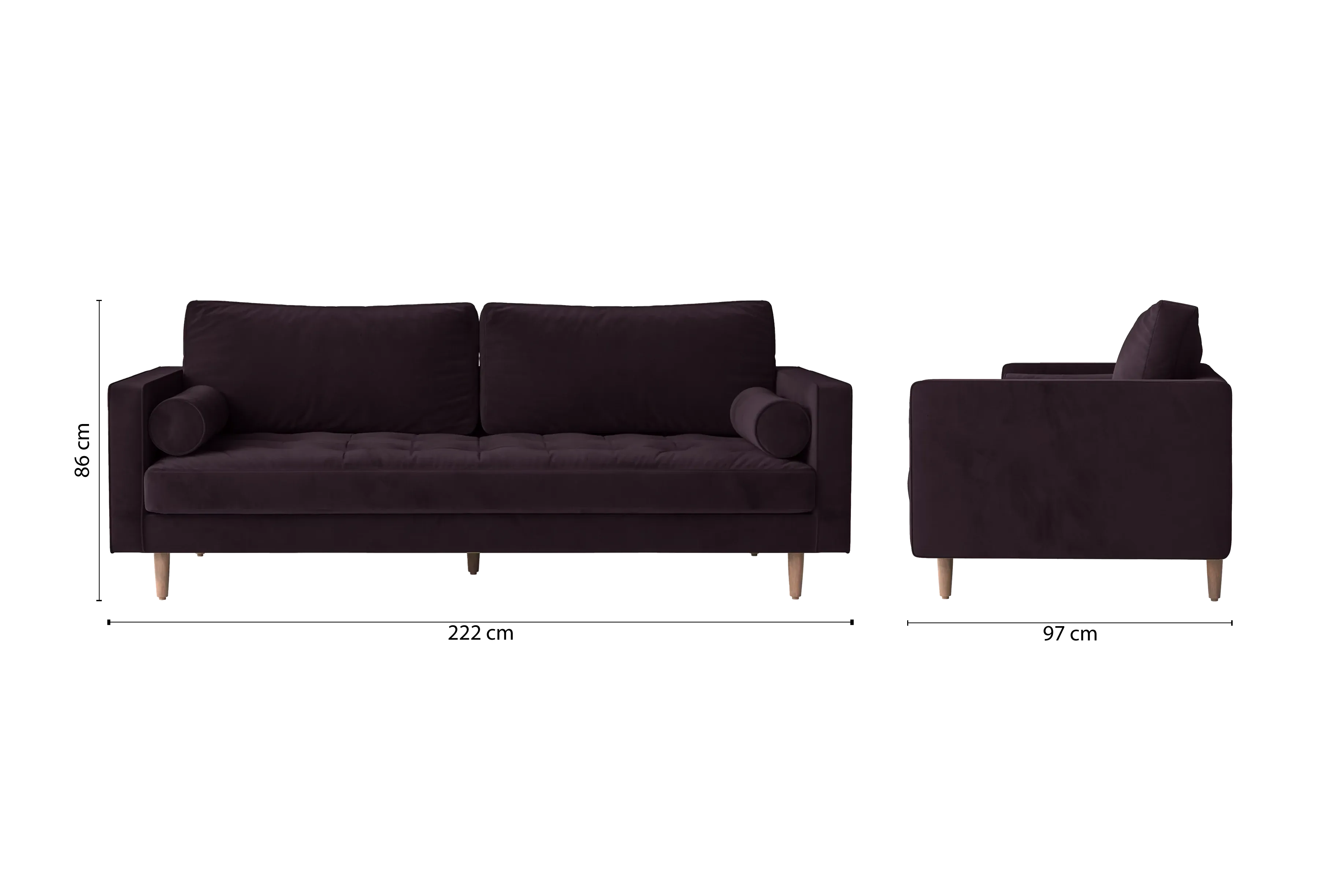 Gela 3 Seater Sofa Purple Velvet