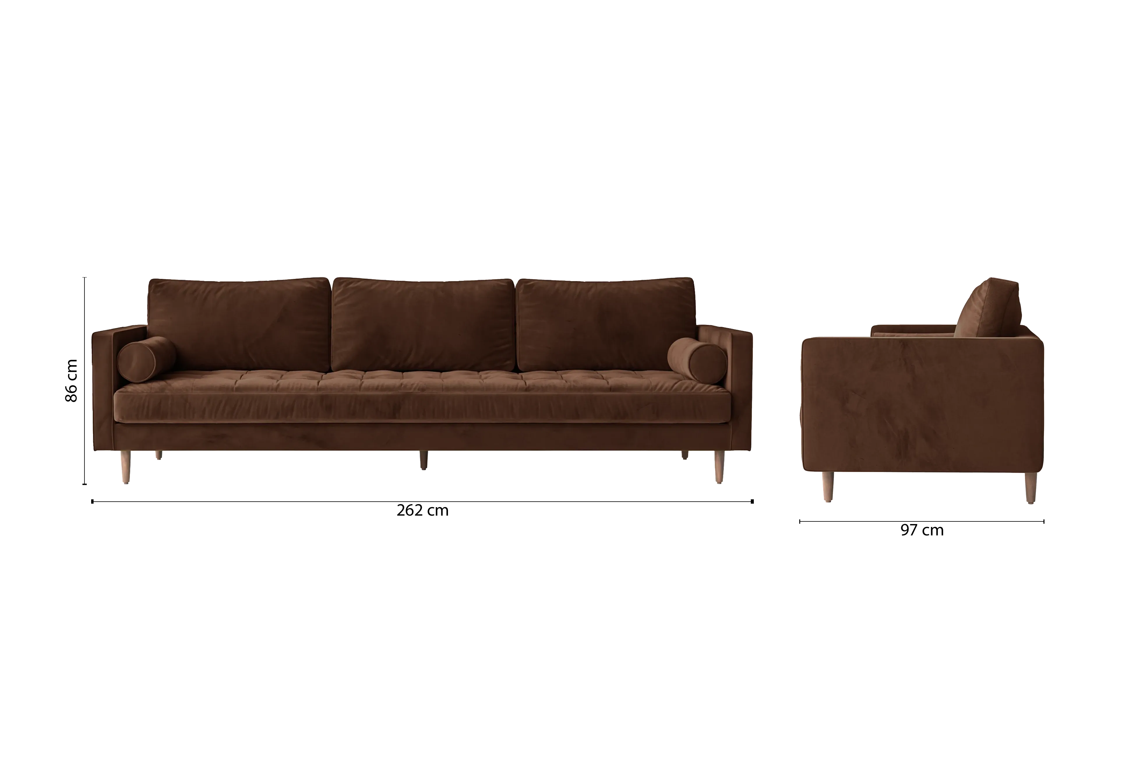 Gela 4 Seater Sofa Coffee Brown Velvet