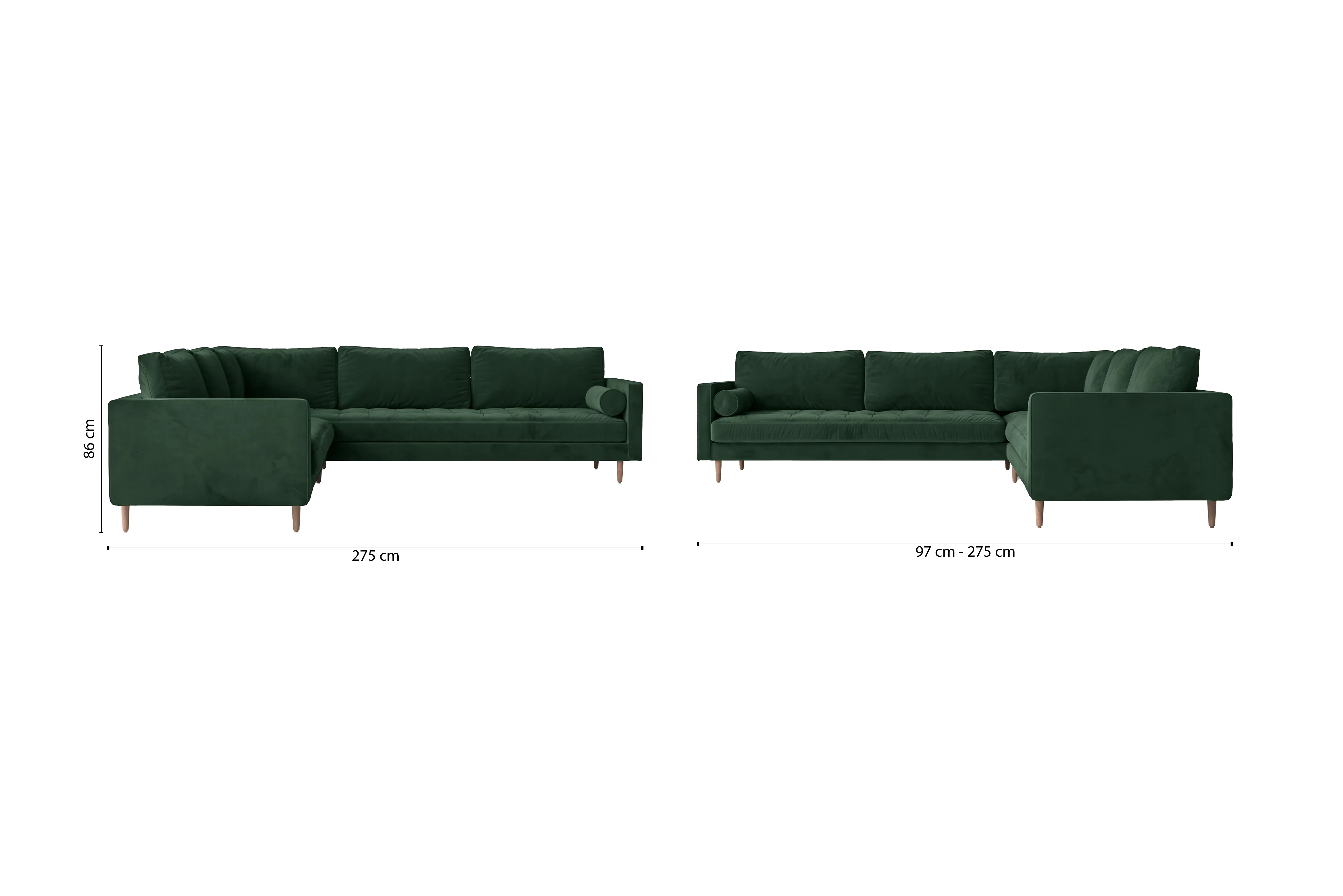 Gela 5 Seater Corner Sofa Green Velvet