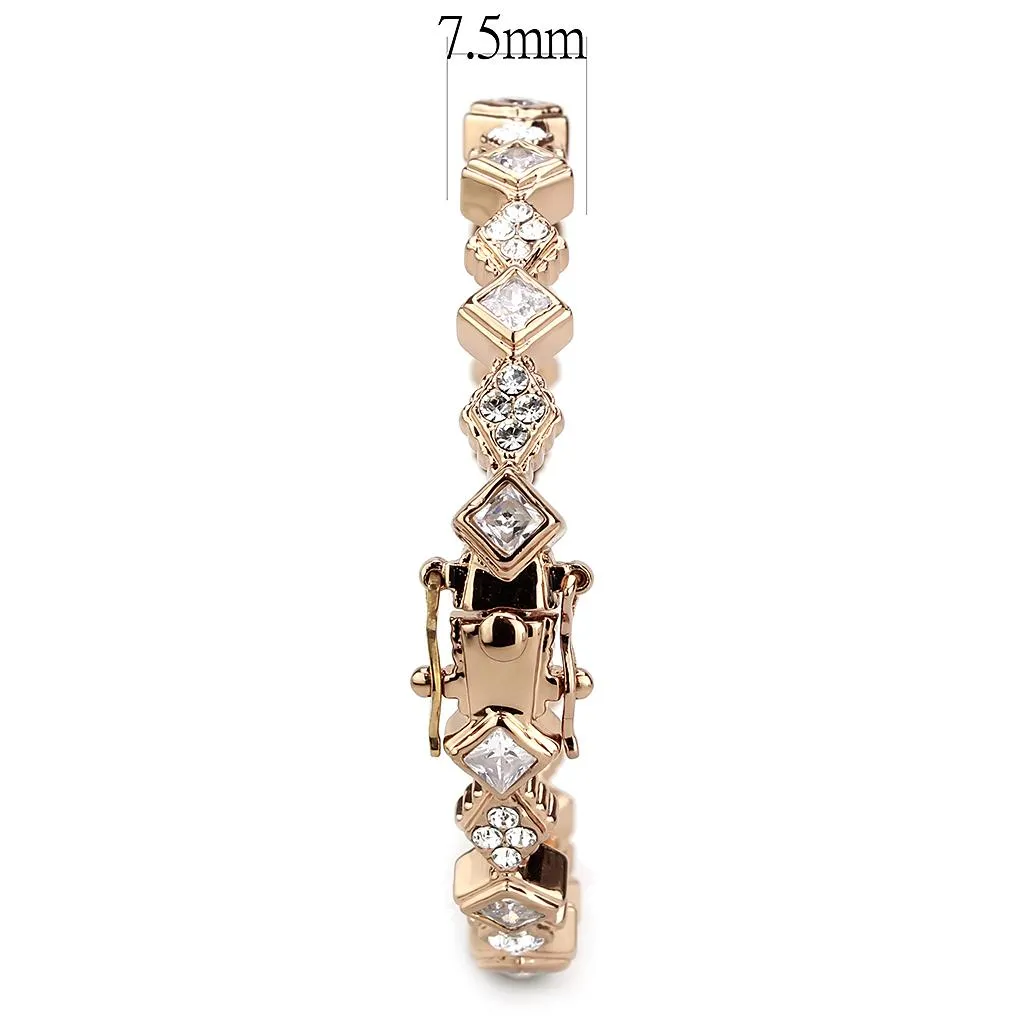 Gold Brass Bangle with AAA Grade CZ in Clear for Women Style LO4342