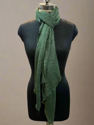 Green Self-Weave Luxurious Pure Pashmina Scarf