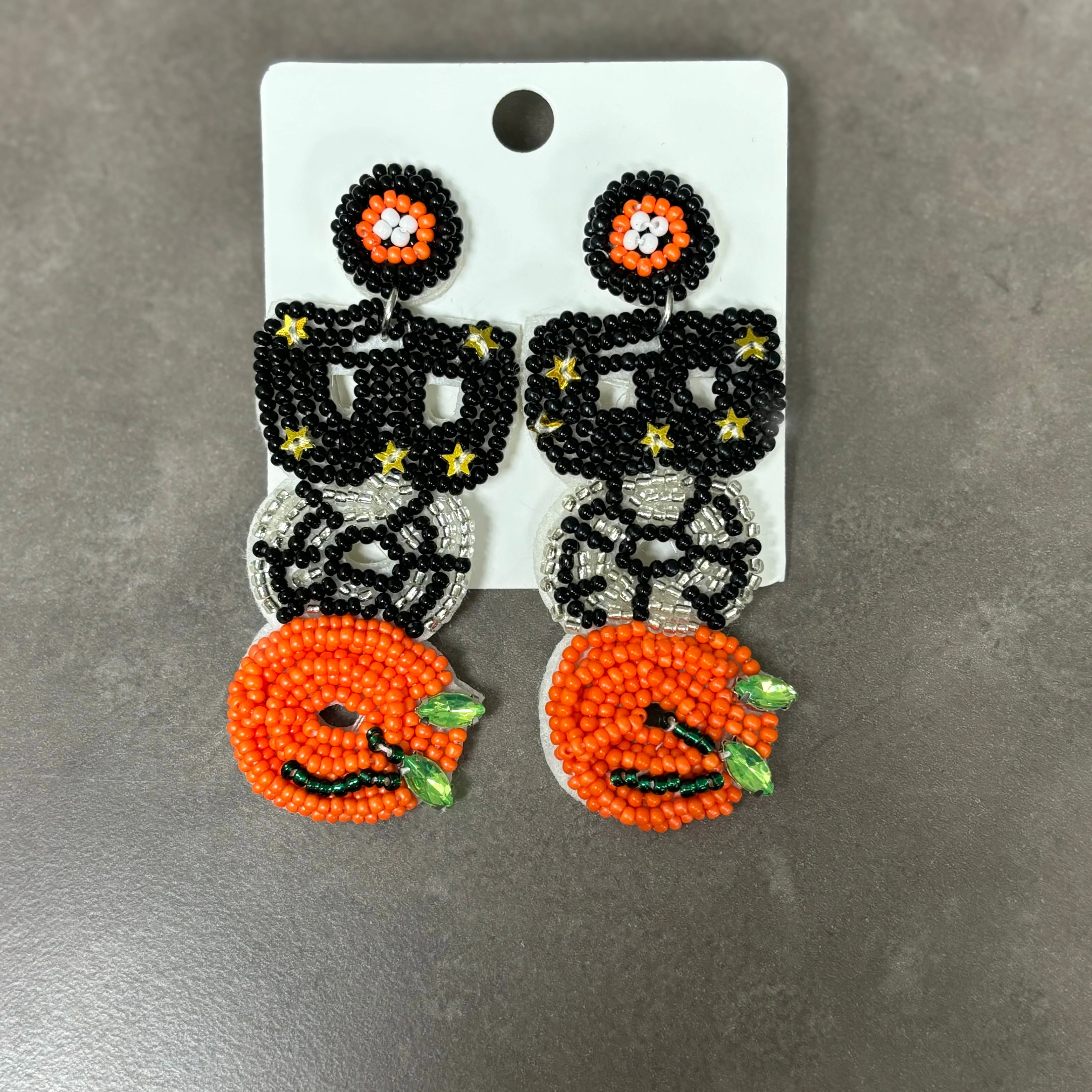 Halloween Spooky Statement Post Back Earrings BOO  Black Cat  Witches Hat  Orange BOO