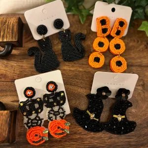 Halloween Spooky Statement Post Back Earrings BOO  Black Cat  Witches Hat  Orange BOO