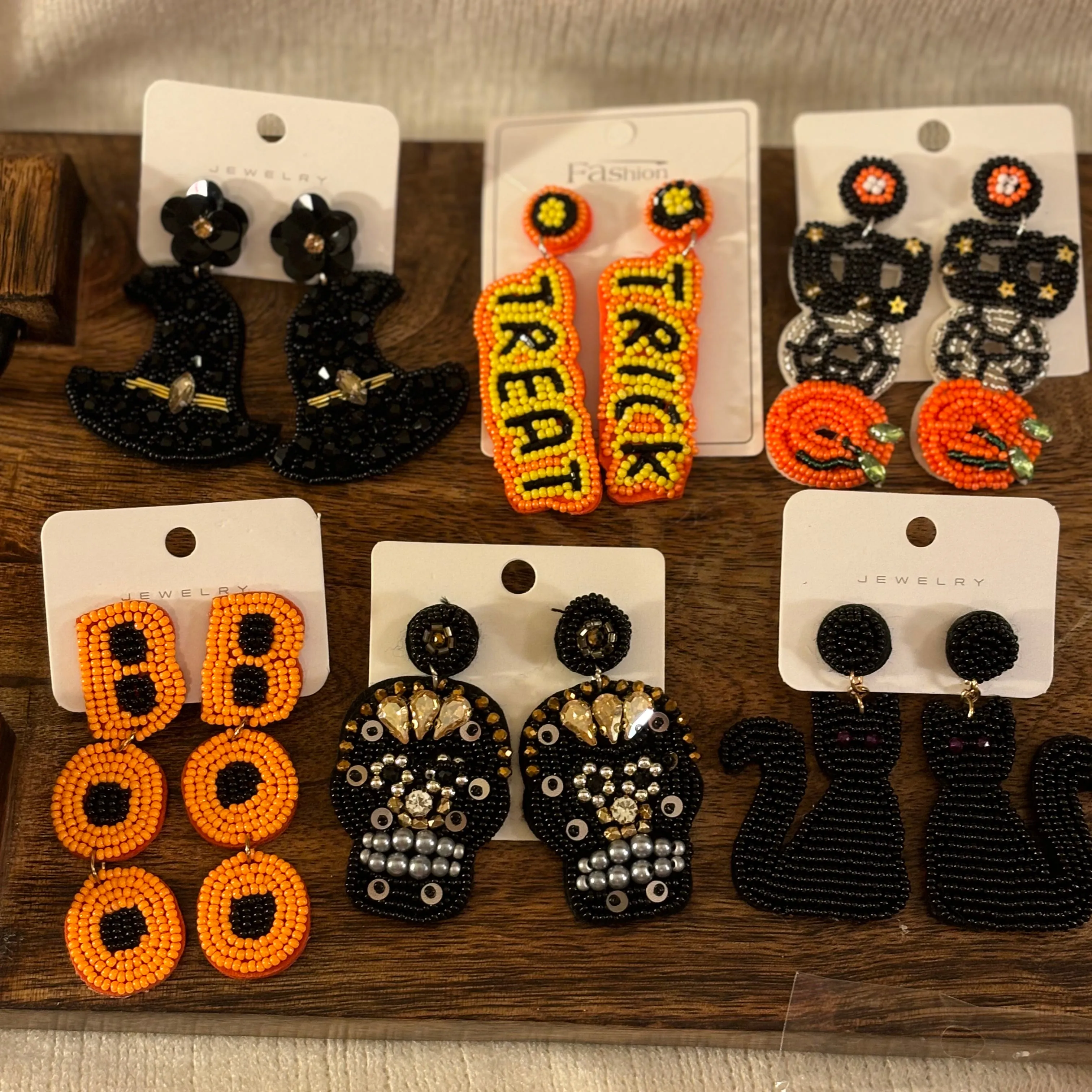 Halloween Spooky Statement Post Back Earrings BOO  Black Cat  Witches Hat  Orange BOO