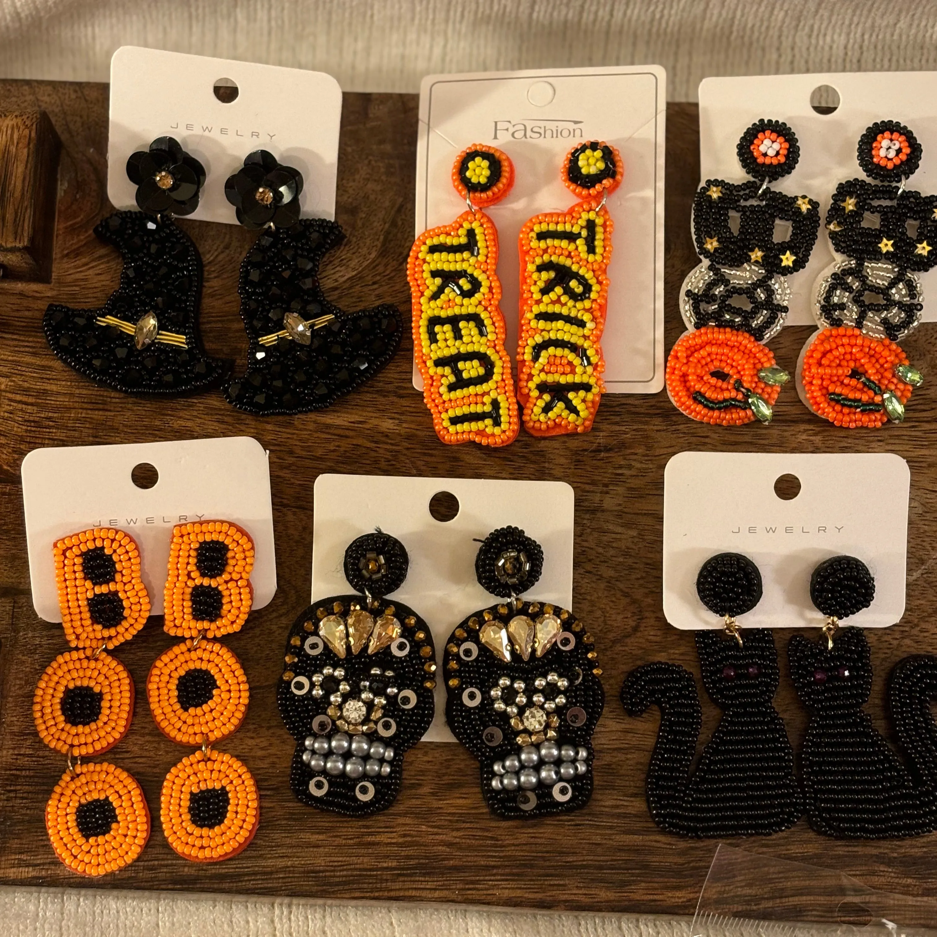 Halloween Spooky Statement Post Back Earrings BOO  Black Cat  Witches Hat  Orange BOO