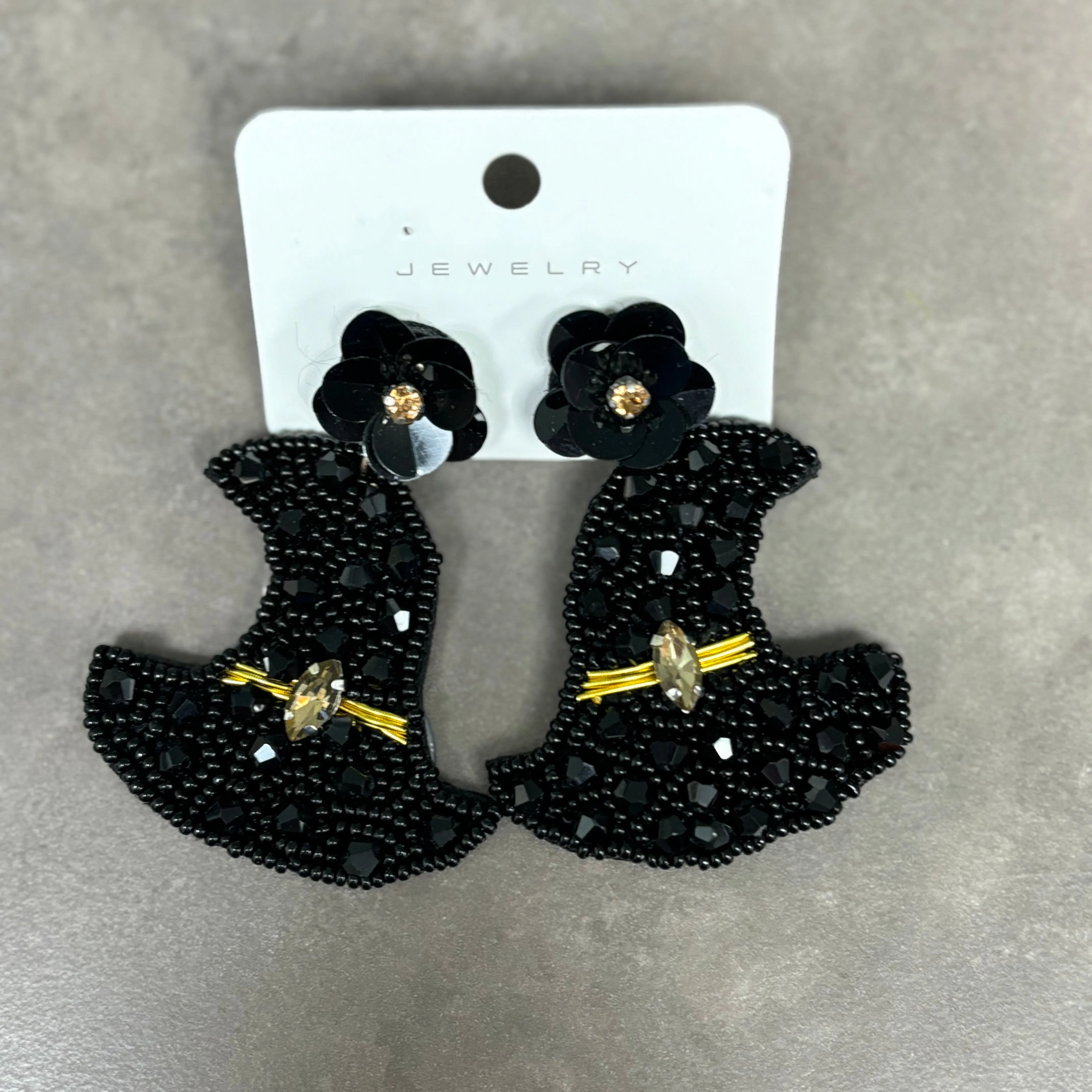 Halloween Spooky Statement Post Back Earrings BOO  Black Cat  Witches Hat  Orange BOO